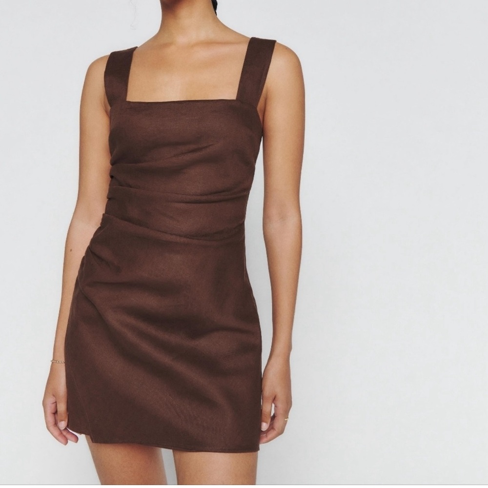 NWT Reformation Brown Square-Neck Mini Dress